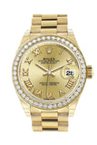 Rolex Datejust 28 Champagne Roman Dial Diamond Bezel President Ladies Watch 279138RBR NP