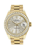 Rolex Datejust 28 Silver Dial Diamond Bezel President Ladies Watch 279138RBR NP