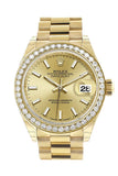Rolex Datejust 28 Champagne Dial Diamond Bezel President Ladies Watch 279138RBR NP