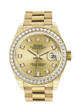Rolex Datejust 28 Champagne Diamond Dial Diamond Bezel President Ladies Watch 279138RBR NP