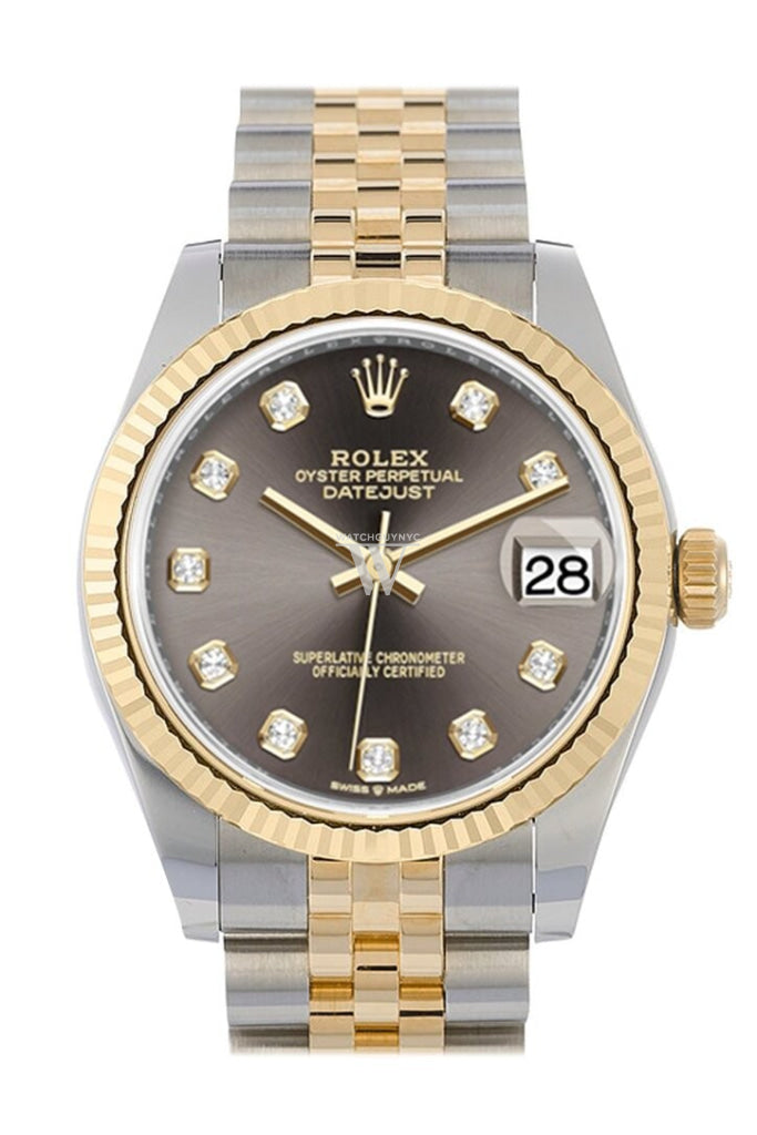 Rolex Datejust 31 Dark Grey Dial Fluted Bezel 18K Yellow Gold Two Tone Jubilee Watch 278273