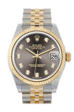 Rolex Datejust 31 Dark Grey Diamonds Dial Fluted Bezel 18K Yellow Gold Two Tone Jubilee Watch 278273 NP
