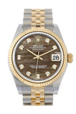 Rolex Datejust 31 Black mother-of-pearl Diamond Dial Fluted Bezel 18K Yellow Gold Two Tone Jubilee Watch 278273 NP
