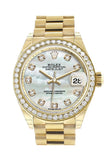 Rolex Datejust 28 Pearl Diamond Dial Diamond Bezel President Ladies Watch 279138RBR 279138 NP