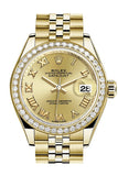Rolex Datejust 28 Champagne Roman Dial Diamond Bezel Jubilee Ladies Watch 279138RBR NP