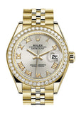 Rolex Datejust 28 Silver Roman Dial Diamond Bezel Jubilee Ladies Watch 279138RBR NP