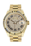 Rolex Datejust 28 Diamond Paved Roman Dial Fluted Bezel President Ladies Watch 279178 NP