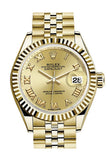 Rolex Datejust 28 Champagne Roman Dial Fluted Bezel Jubilee Ladies Watch 279178 NP