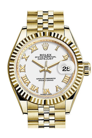 Rolex Datejust 28 White Roman Dial Fluted Bezel Jubilee Ladies Watch 279178 / None