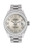 Rolex Datejust 28 Silver Roman Dial Diamond Bezel President Ladies Watch 279136Rbr