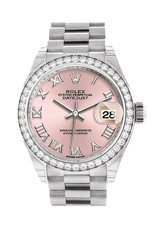 Rolex Datejust 28 Pink Roman Dial Diamond Bezel President Ladies Watch 279136Rbr