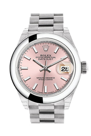 Rolex Datejust 28 Pink Dial Dome Bezel President Ladies Watch 279166
