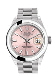 Rolex Datejust 28 Pink Dial Dome Bezel President Ladies Watch 279166 NP