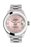 Rolex Datejust 28 Pink Roman Dial Dome Bezel President Ladies Watch 279166