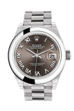 Rolex Datejust 28 Dark Grey Roman Dial Dome Bezel President Ladies Watch 279166