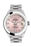Rolex Datejust 28 Pink Set With Diamonds Dial Dome Bezel President Ladies Watch 279166