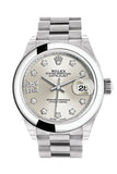 Rolex Datejust 28 Silver Diamond set in Star Dial Dome Bezel President Ladies Watch 279166 NP