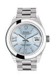 Rolex Datejust 28 Ice Blue Diamond set in Roman Dial Dome Bezel President Ladies Watch 279166 NP