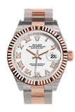 Rolex Datejust 28 White Roman Dial Fluted Bezel Oyster Ladies Watch 279171 NP