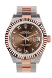 Rolex Datejust 28 Chocolate Roman Dial Fluted Bezel Oyster Ladies Watch 279171 NP