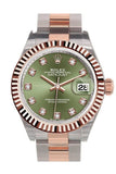 Rolex Datejust 28 Olive Green Diamond Fluted Bezel Dial Oyster Ladies Watch 279171 NP