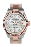 Rolex Datejust 28 Mother of Pearl Diamond Dial Fluted Bezel Oyster Ladies Watch 279171 NP