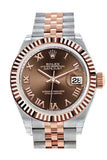 Rolex Datejust 28 Chocolate Roman Dial Fluted Bezel Jubilee Ladies Watch 279171 NP