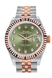Rolex Datejust 28 Olive Green Diamond Dial Fluted Bezel Jubilee Ladies Watch 279171 NP