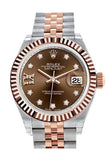 Rolex Datejust 28 Chocolate 9 diamonds set in star Dial Fluted Bezel Jubilee Ladies Watch 279171 NP