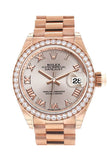 Rolex Datejust 28 Sundust Roman Dial Diamond Bezel Rose Gold President Ladies Watch 279135RBR NP
