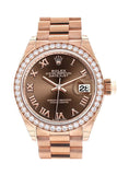 Rolex Datejust 28 Chocolate Roman Dial Diamond Bezel Rose Gold President Ladies Watch 279135RBR NP