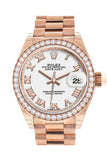 Rolex Datejust 28 White Roman Dial Diamond Bezel Rose Gold President Ladies Watch 279135RBR NP