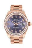 Rolex Datejust 28 Aubergine Diamond Dial Diamond Bezel Rose Gold President Ladies Watch 279135RBR 279135 NP