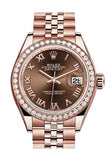 Rolex Datejust 28 Chocolate Roman Dial Diamond Bezel Rose Gold Jubilee Ladies Watch 279135RBR NP