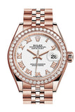 Rolex Datejust 28 White Roman Dial Diamond Bezel Rose Gold Jubilee Ladies Watch 279135RBR NP