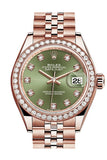 Rolex Datejust 28 Olive Green Diamond Dial Diamond Bezel Rose Gold Jubilee Ladies Watch 279135RBR NP