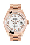 Rolex Datejust 28 White Roman Dial Rose Gold President Ladies Watch 279165 NP