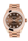 Rolex Datejust 28 Chocolate Diamond Dial Rose Gold President Ladies Watch 279165 NP