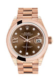 Rolex Datejust 28 Chocolate 9 diamonds set in star Dial Rose Gold President Ladies Watch 279165 NP