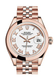 Rolex Datejust 28 White Roman Dial Rose Gold Jubilee Ladies Watch 279165 NP