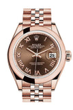 Rolex Datejust 28 Chocolate Roman Dial Rose Gold Jubilee Ladies Watch 279165 NP