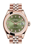 Rolex Datejust 28 Olive Green Diamond Dial Rose Gold Jubilee Ladies Watch 279165 NP