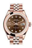 Rolex Datejust 28 Chocolate 9 diamonds set in star Dial Rose Gold Jubilee Ladies Watch 279165 NP