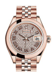 Rolex Datejust 28 Pave Diamond Dial Rose Gold Jubilee Ladies Watch 279165 NP