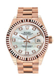 Rolex Datejust 28 Mother of Pearl Diamond Dial Fluted Bezel Rose Gold President Ladies Watch 279175 NP