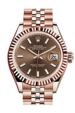 Rolex Datejust 28 Chocolate Dial Fluted Bezel Rose Gold Jubilee Ladies Watch 279175 NP