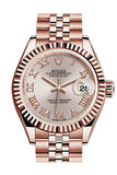 Rolex Datejust 28 Sundust Roman Dial Fluted Bezel Rose Gold Jubilee Ladies Watch 279175 NP