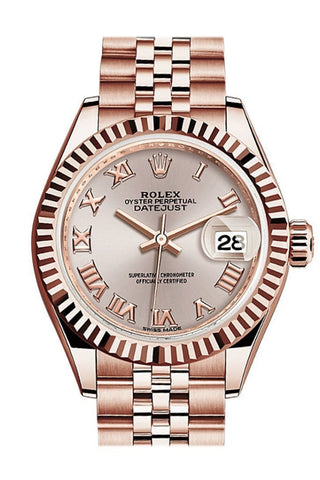 Rolex Datejust 28 Sundust Roman Dial Fluted Bezel Rose Gold Jubilee Ladies Watch 279175 / None