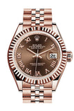 Rolex Datejust 28 Chocolate Roman Dial Fluted Bezel Rose Gold Jubilee Ladies Watch 279175 NP