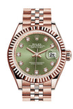Rolex Datejust 28 Olive Green Diamond Dial Fluted Bezel Rose Gold Jubilee Ladies Watch 279175 / None